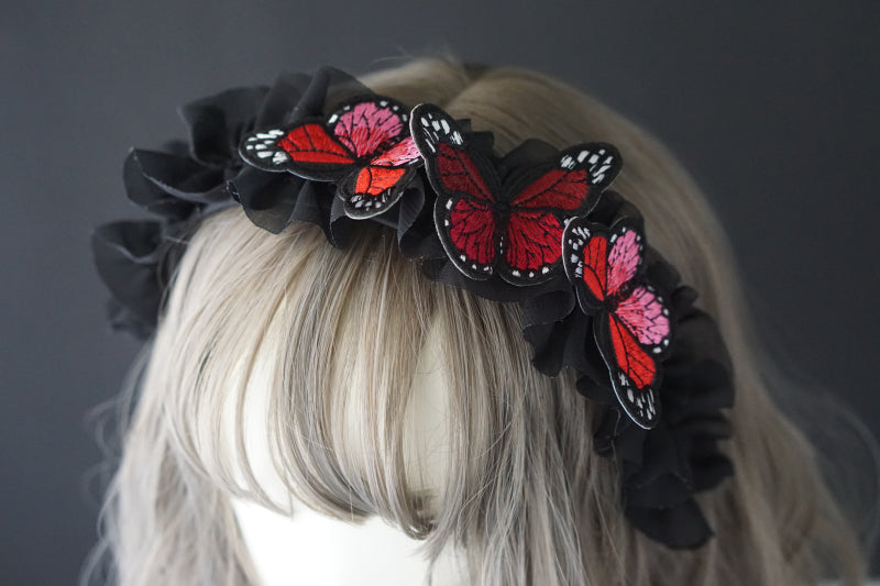 Handmade - Lace Butterfly Headband - Dark gothic Lolita lace