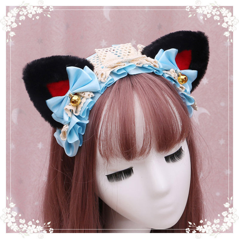 Adorable Japanese Lolita Hair Accessories Cat Girl Plush Lolita Headwear Lace Cat Ear Headband