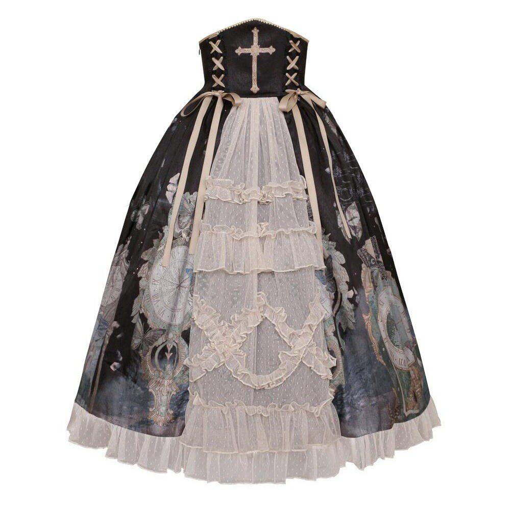 Your Princess - Clock Butterfly - Gothic Lolita Printed Blouse and Corset Skirt Set