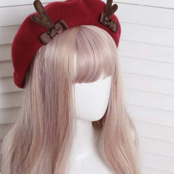 Xiaogui - Kawaii Lolita Deer Horn Beret - Christmas Multicolors Headwear