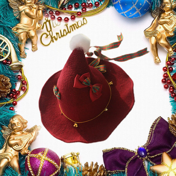 Christmas Original Handmade Lolita Knitted Pointed Pom-Pom Red Hat Lol