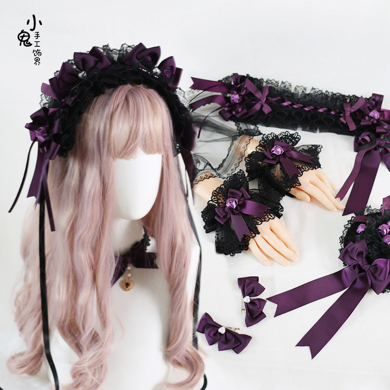 Black and Purple Lolita Gothic Doll Rose Hairband Hair Clip Headwear Original Bow Hair Accessory Lolita Hat