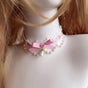 Collier Nœud Rose Profond Dentelle Blanche