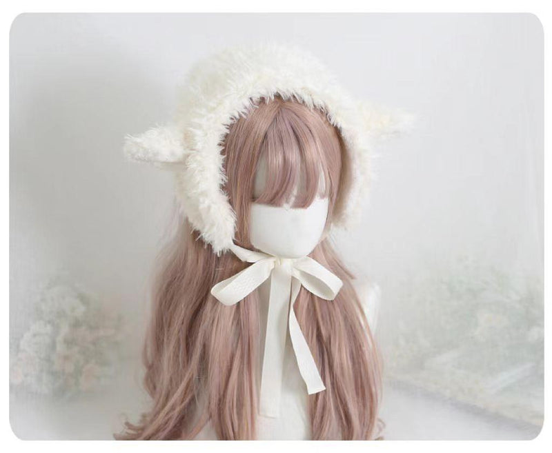 Xiaogui - Kawaii Lolita Earflap Hat Winter - Lolita Earflap Hat Sheep Ear Headwear