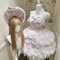 Pink suspender dress+Bow on the back+Necklace+Hat / S