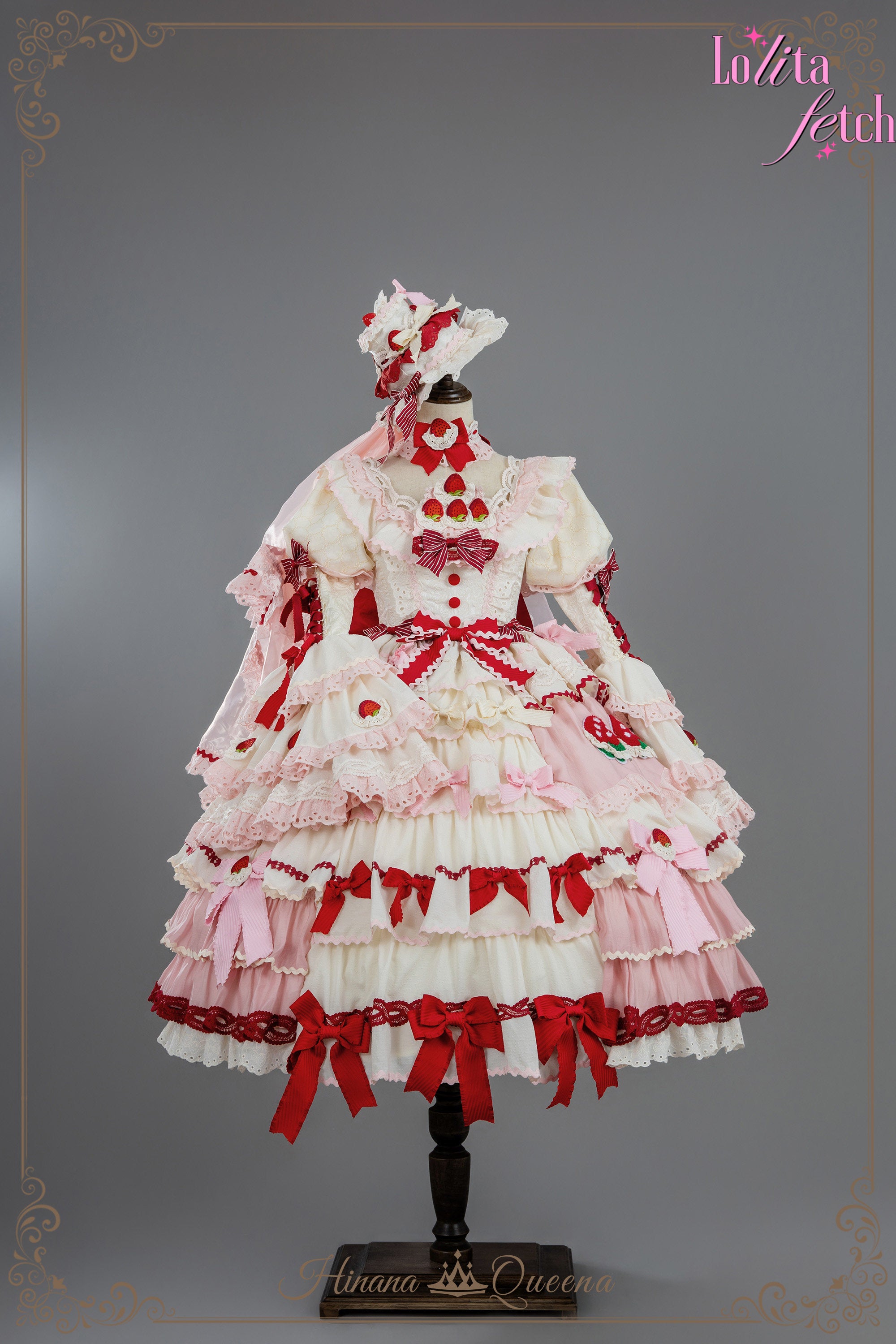 Gorgeous Strawberry Party Lolita Dress JSK OP by Lolita Fetch featuring a floral print and elegant design for special occasions