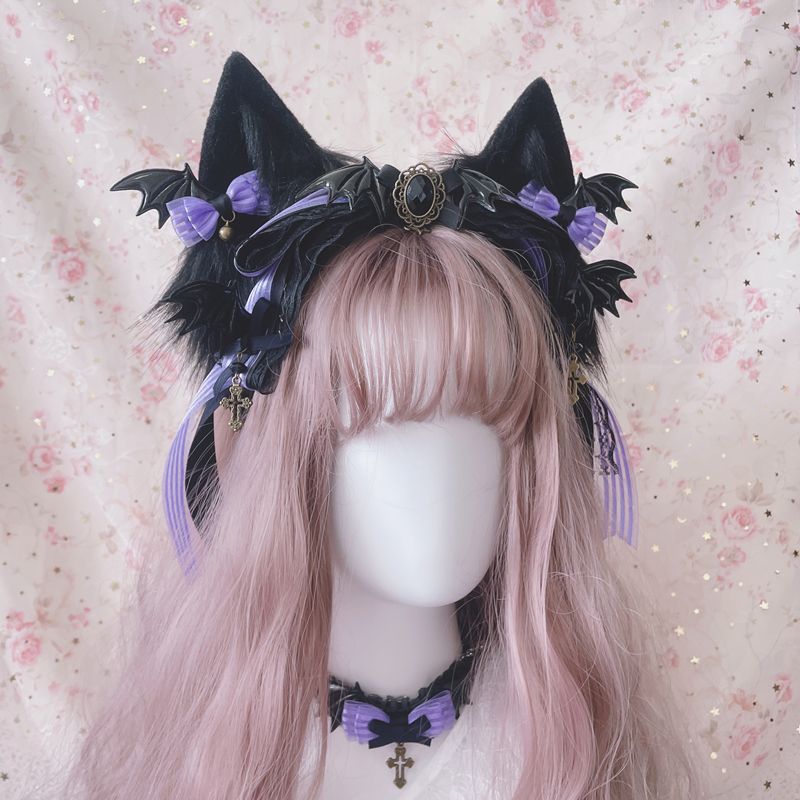 Halloween Witch Night Original Dark Gothic Lolita Accessories Bowknot Animal Ears KC Black Purple Arm Sleeves Bag - Lolita Fetch