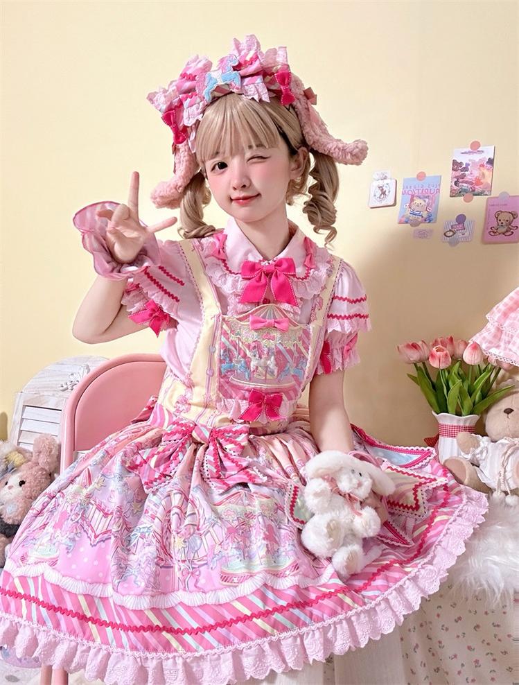 Letters from Unknown Star - Candy Park - Sweet Lolita Carnival Printed JSK & Salopette Dress