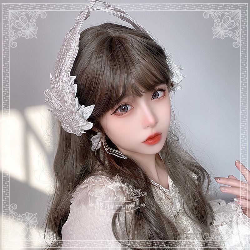 Original Design Angel Wings Lolita Feather Black and White Two-tone Embroidered Hair Clip Styling - Lolita Fetch