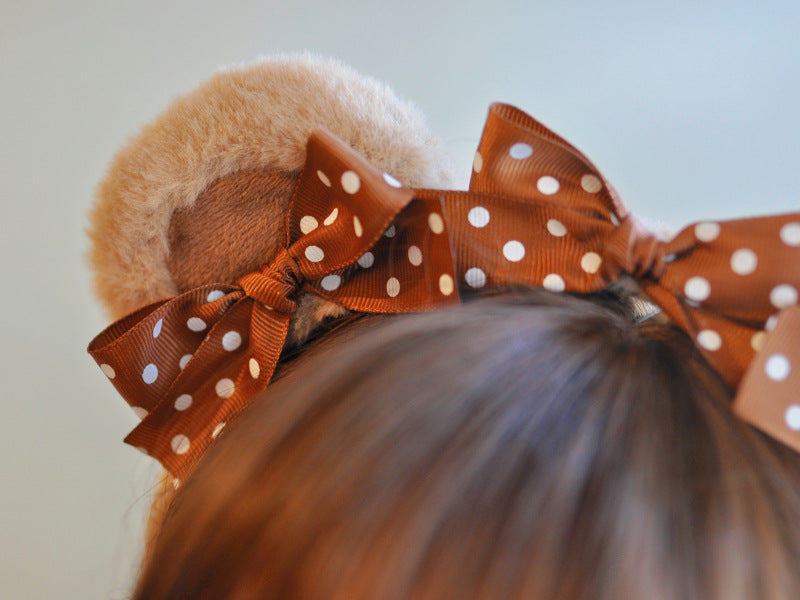 Original Handmade Bear Ear Bowknot Plush Headband Lolita Brown Japanese Korean Style - Lolita Fetch
