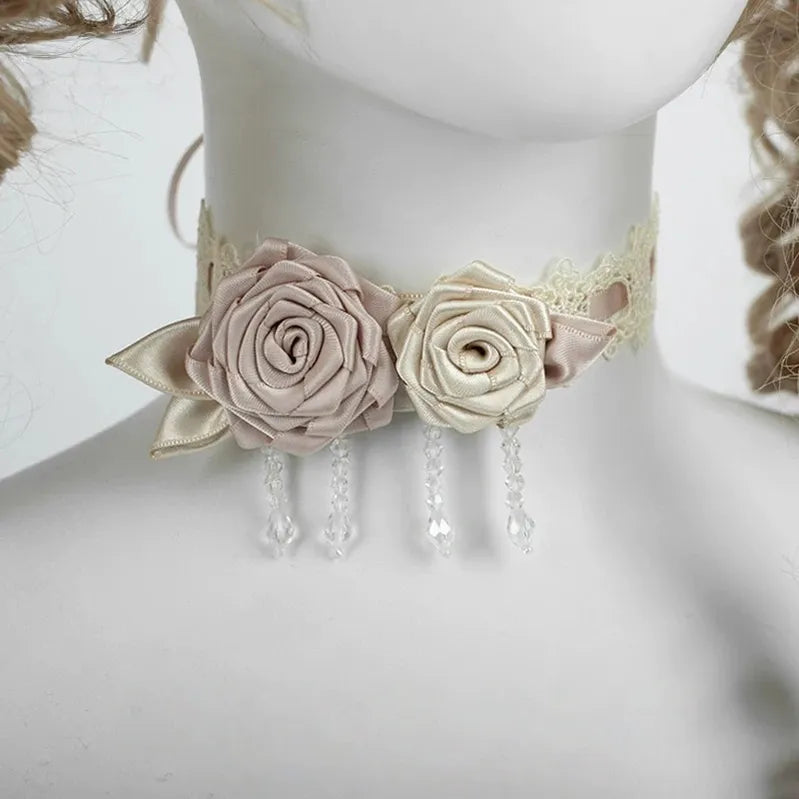The Accessories' Story - Champagne Classic - Lolita headwear and choker options with floral accents - product detail 2