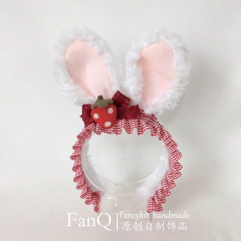 Handmade Bowknot Rabbit Ear Strawberry Headband Korean Japanese Sweet Lolita