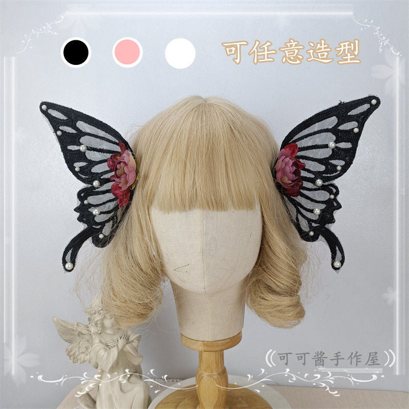 Original Handmade Lolita Large Butterfly Hair Clip Pair - Ancient Style Hanfu Back Press