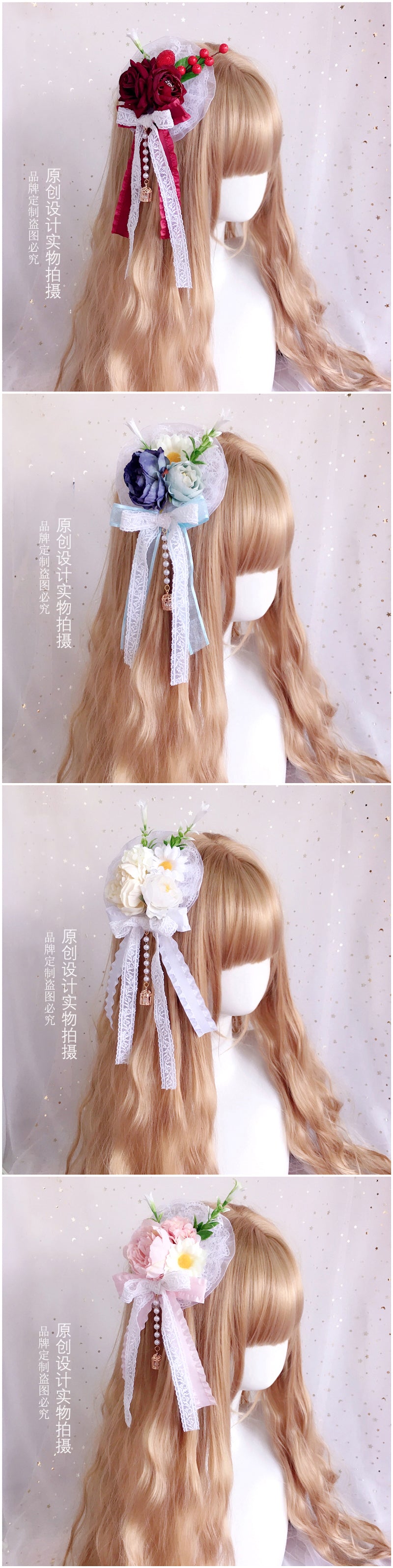 Handmade - Christmas Lolita Hanamaru Fairy Hair Clip - Floral bow