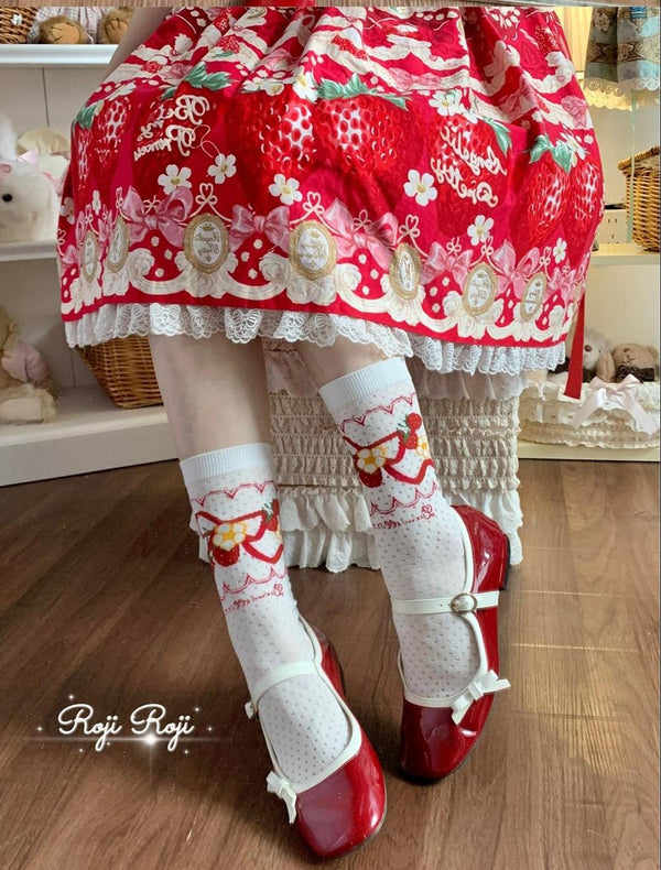 Roji Roji - Sweet Lolita Socks, Strawberry Print - Socks