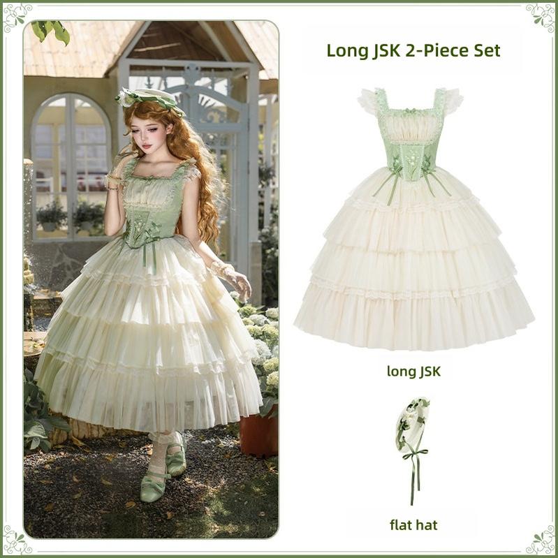 Lily of the Valley Whisper - Embroidered Classic Lolita Corset JSK Dress Long JSK 2-Piece Set (long JSK + flat hat) (L - pre order) S