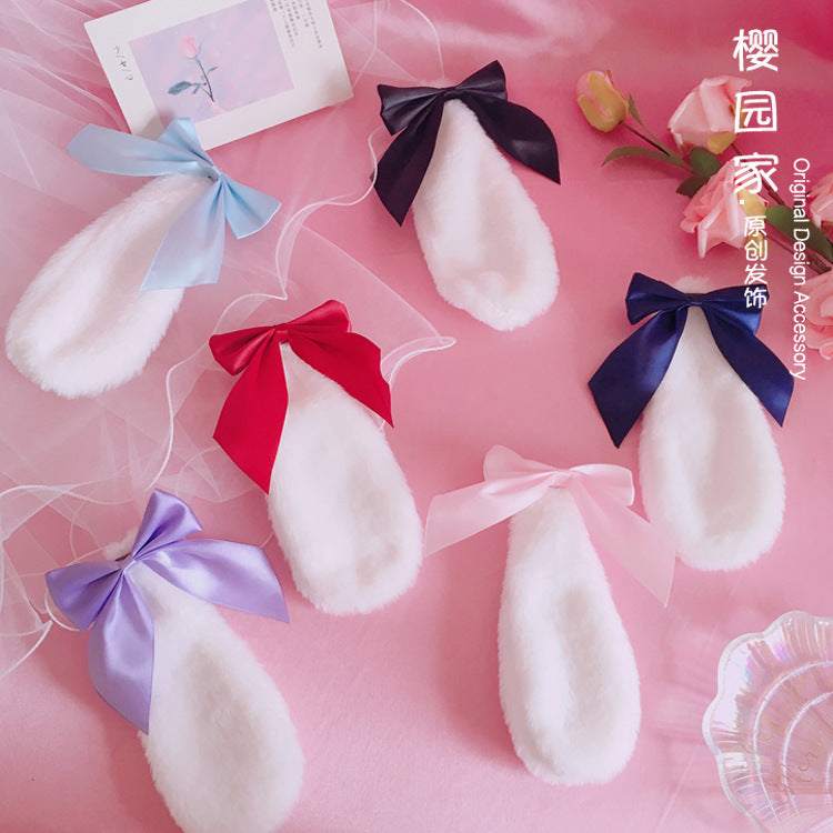 Handmade Lolita Bunny Ear Hair Accessories Lop Bunny Hair Clip Soft Girl Bowknot Plush Bunny Ear Lop Bunny Kc Headwear