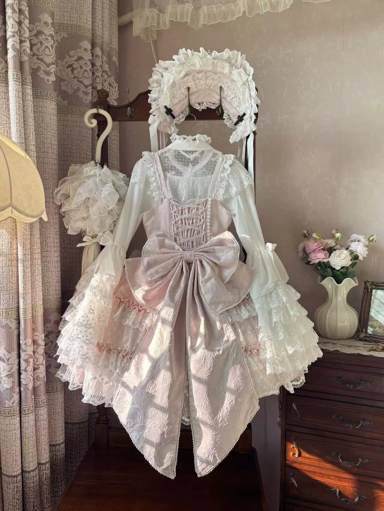 Snow Meow Sweet Princess Lolita floral lace trimmed bonnet, elegant Lolita fashion accessory with delicate lace details