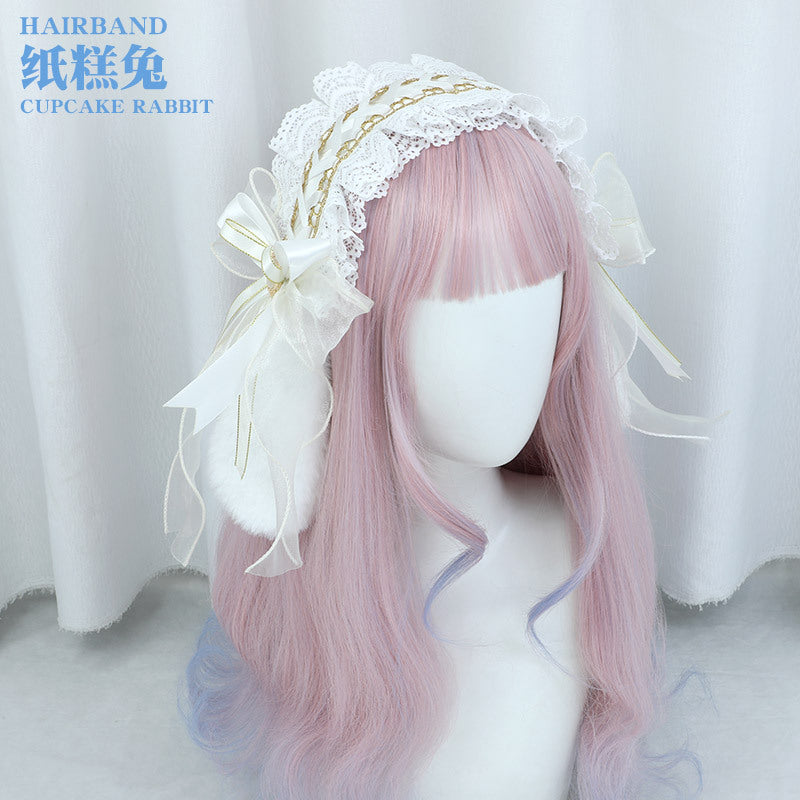 Kawaii Paper Cake Rabbit Hairband - Handmade Lace Trim Lolita Cosplay Accessory