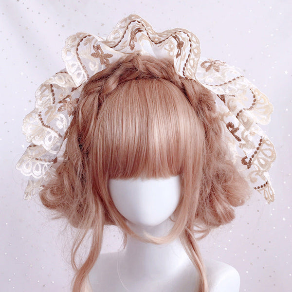 Embroidered Lace French Lolita Bonnet Headband - Vintage Lace Bnt Hat