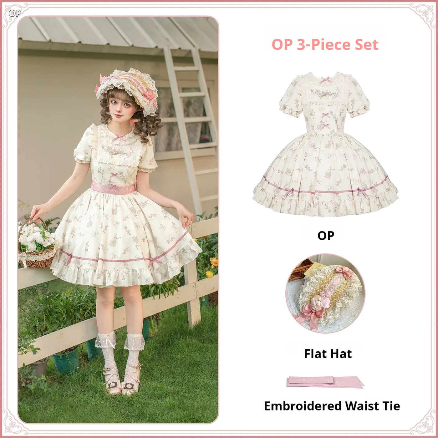 Fragrant Reminiscence - Classic Lolita Embroidered Collar Dress, Bellflower Print (L M S) 45237:843108