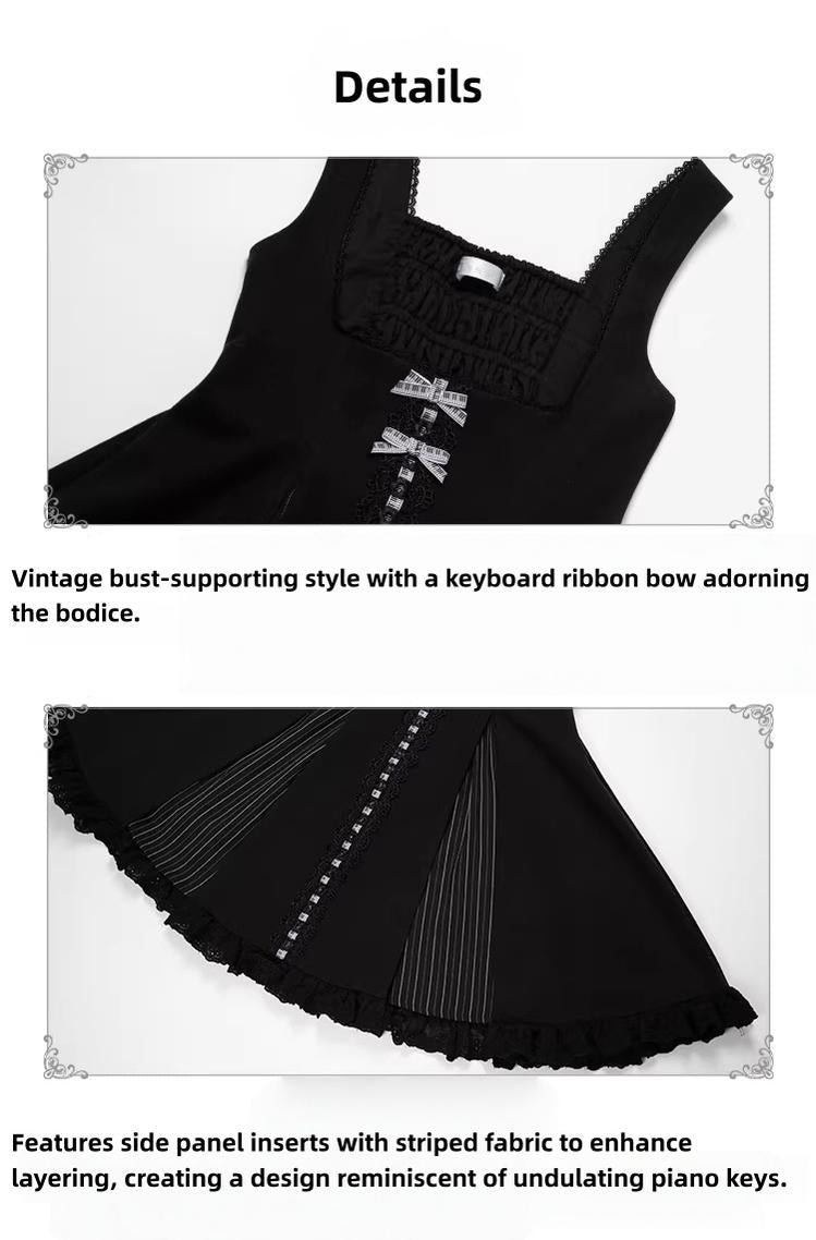 With PUJI - Monochrome Sonata - Classic Lolita Bust-supporting JSK Set, Piano Inspired