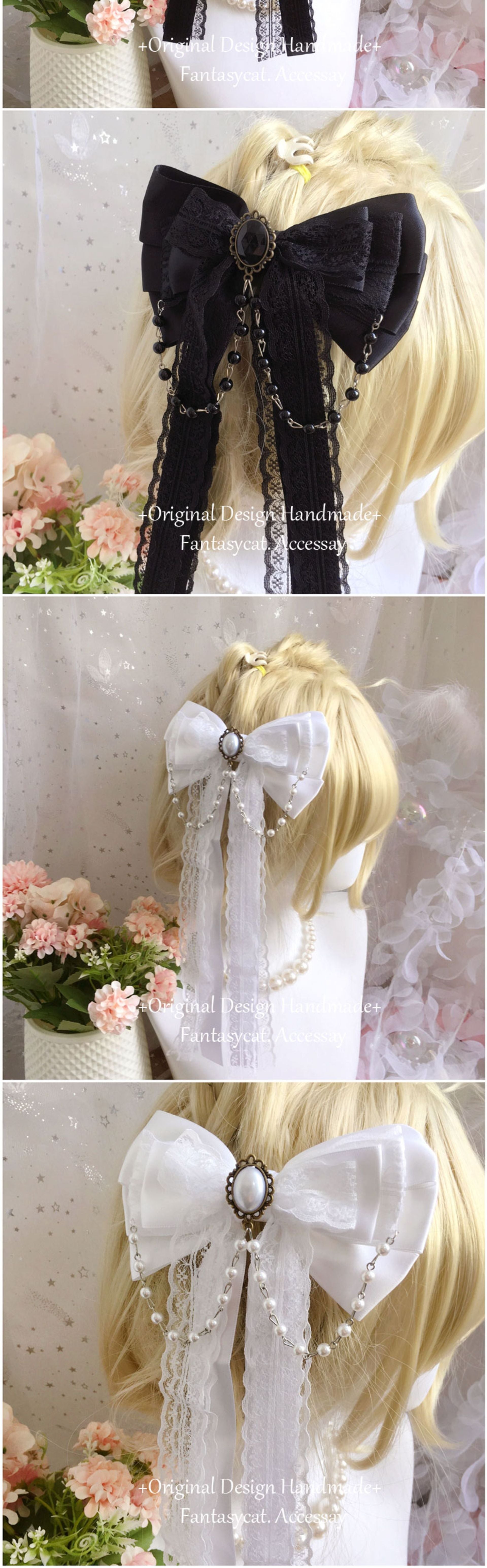 Subculture Lolita Girl Hair Clip Bow Ribbon Fairy Hair Accessory Lolita Bead Chain Hairpin Side Clip Top Clip