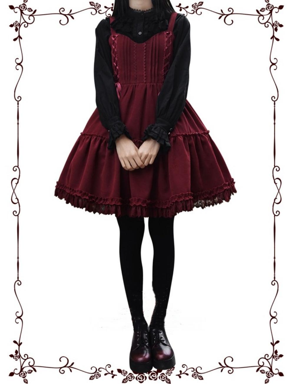 Tiny Garden - Garden Waltz 1.0 - Burgundy Velvet Lolita JSK Dress with Double Drawstring - product detail 5
