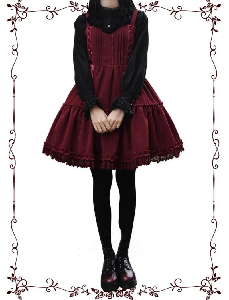 Tiny Garden - Garden Waltz 1.0 - Burgundy Velvet Lolita JSK Dress with Double Drawstring - product detail 5
