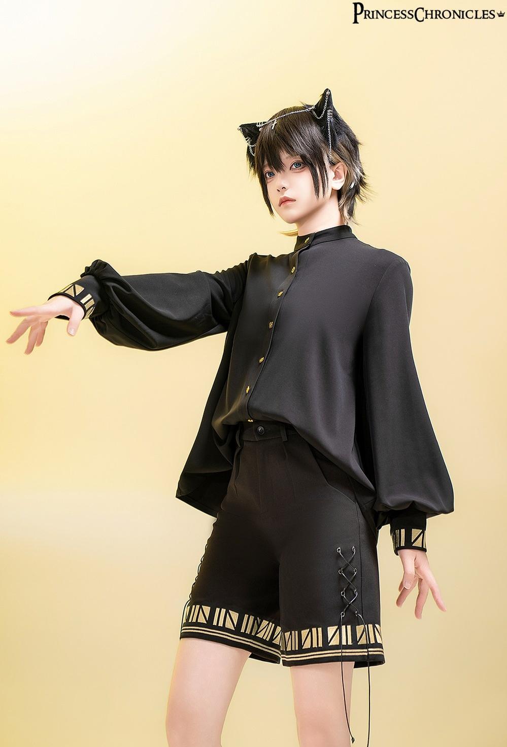 Princess Chronicles - Black Cat - Ouji Lolita Shirt Vintage Blouse