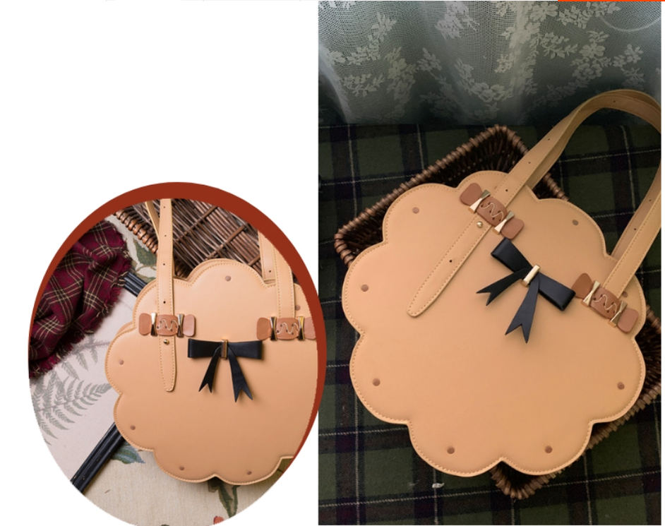 Milk Tea Bear - Toffee Cookie - Brown Kawaii Lolita shoulder bag with a cookie design and black bow - product detail 8