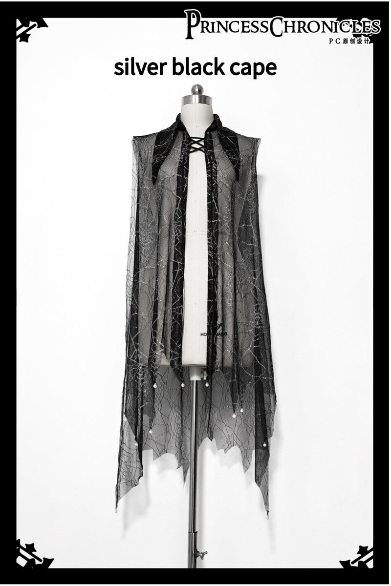 Floating Phantom - Gothic Ouji Lolita Sheer Cape S Black Cape - in stock