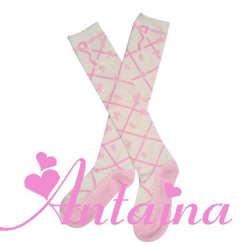 Antaina - Sweet Cotton Lolita Socks Black - White Pink Socks