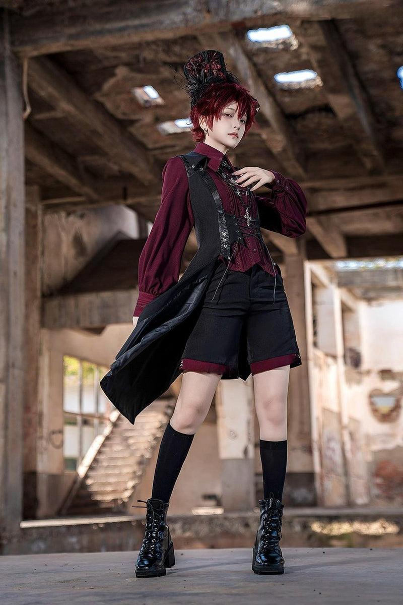 Princess Chronicles - Red and Black 4.0 - Ouji Lolita Long Vest & Red Blouse