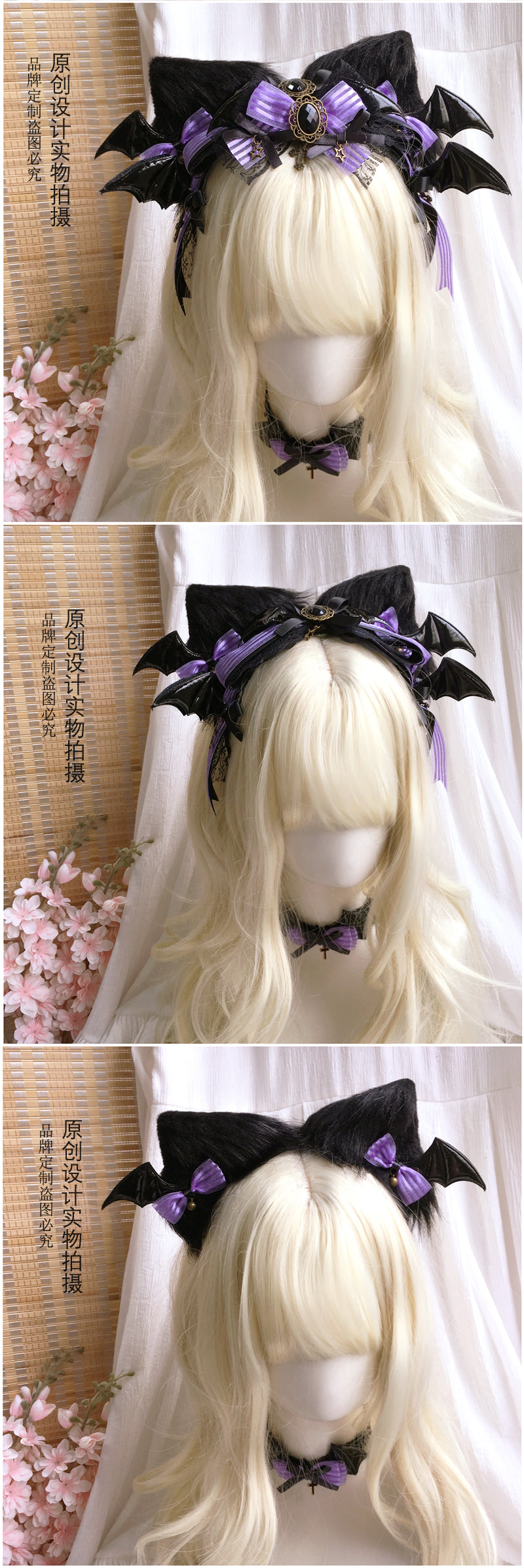 Halloween Witch Night Dark Gothic Lolita Accessories Bowknot Animal Ears KC Black Purple Arm Sleeves - Lolita Fetch