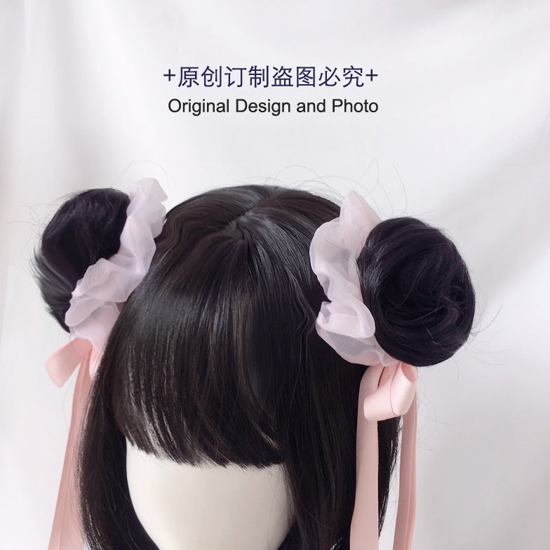 Homemade Lolita Wig Hair Bun Chinese Style Ribbon Bun National Style Girl Tassel Bun Hair Clip