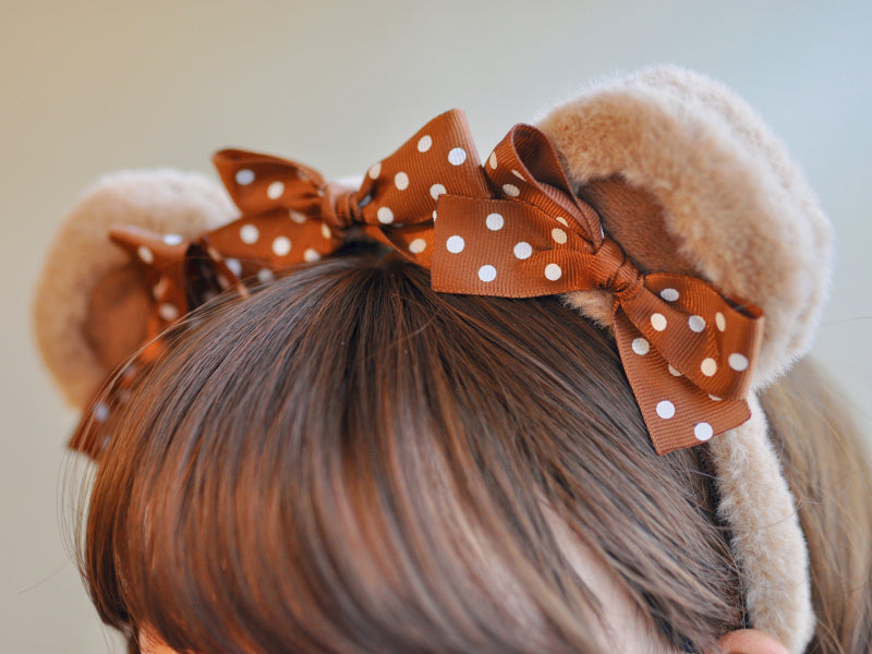 Original Handmade Bear Ear Bowknot Plush Headband Lolita Brown Japanese Korean Style