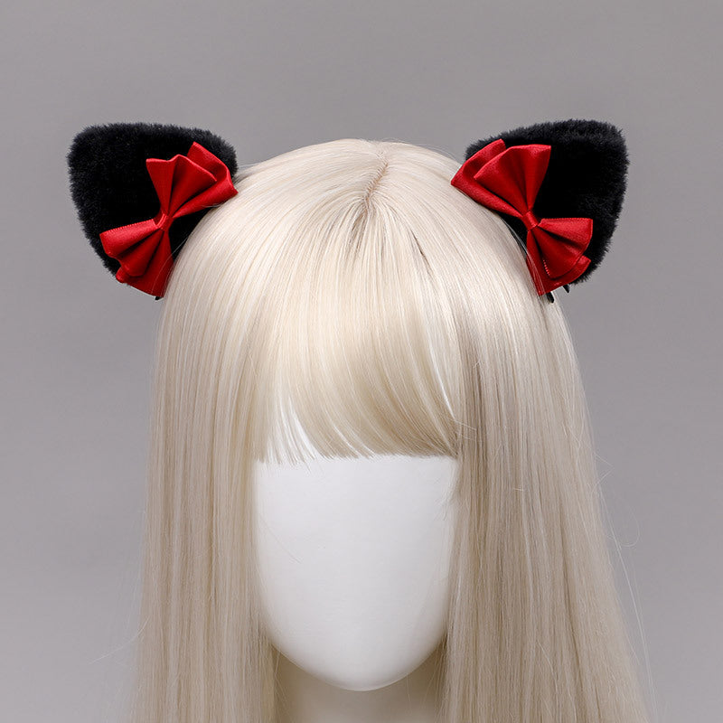 Lolita Hair Accessories Pair Clip Lolita Beast Ear Side Clip Hair Ornament Cat Ear Hair Clip Bow Bangs - Lolita Fetch