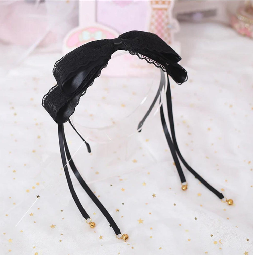 Xiaogui - Kawaii Lolita Bell KC Lace Bow Hair - Accessory Headwear