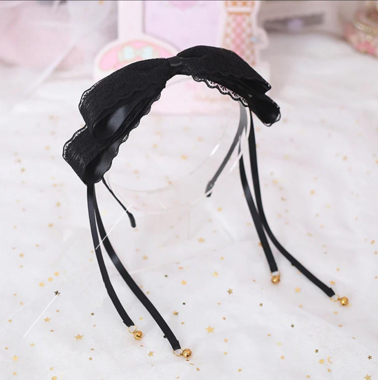 Xiaogui - Kawaii Lolita Bell KC Lace Bow Hair - Accessory Headwear