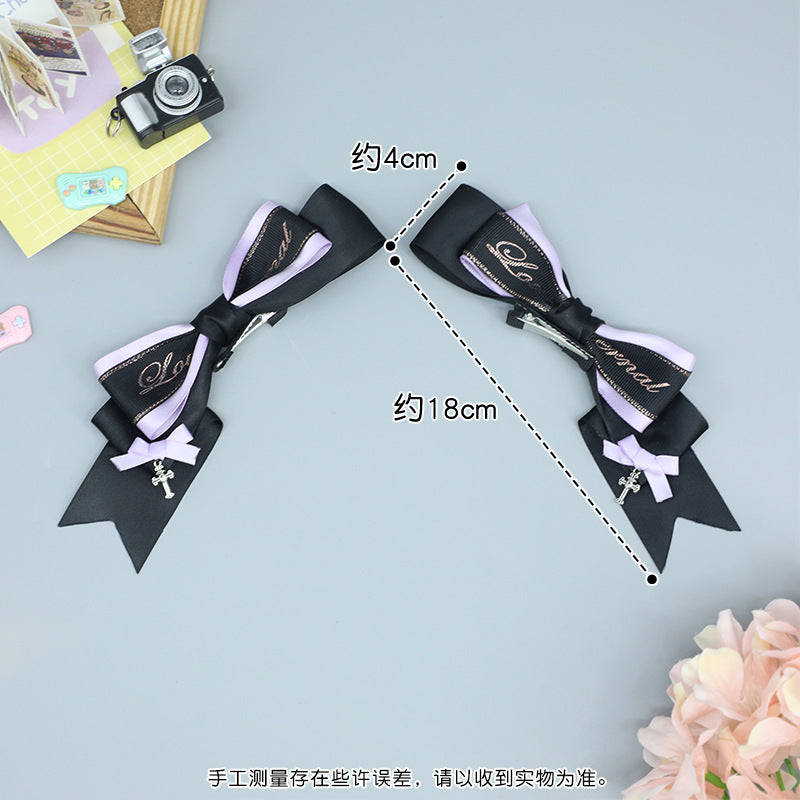 Handmade Lolita Black Butterfly Knot Clip - Double Ponytail Y2K Side Clip