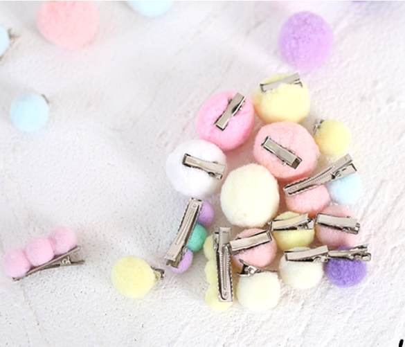 Xiaogui - Bared Sweet Lolita Accessory Pink - and Blue Pompom Hair Clip Headwear