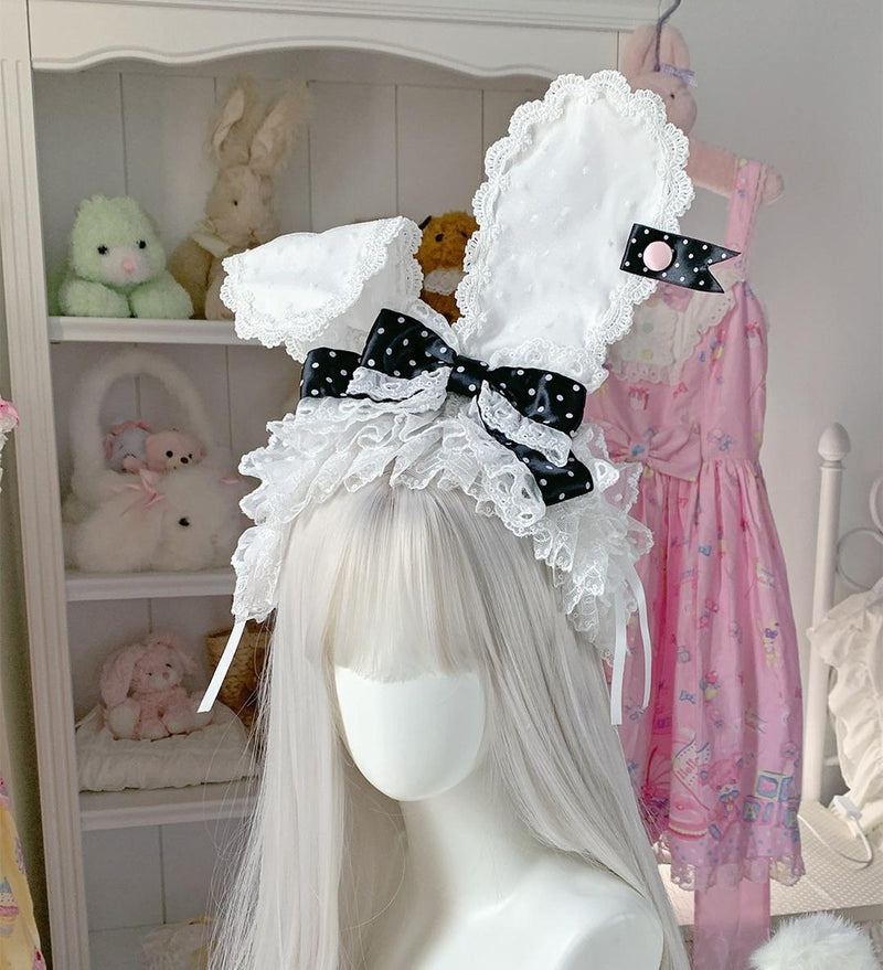 Roji Roji - Kawaii Lolita Bunny Ear Hairband - Polka Dot Bow Headwear
