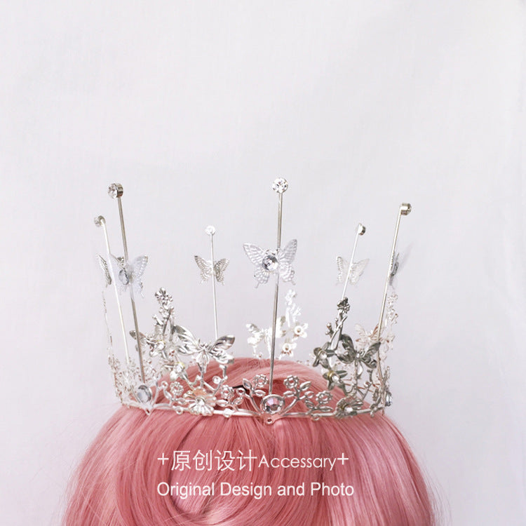 Lolita Girl Crown headdress by LolitaFetch featuring pearls, butterfly rhinestones, and European court-inspired retro design.