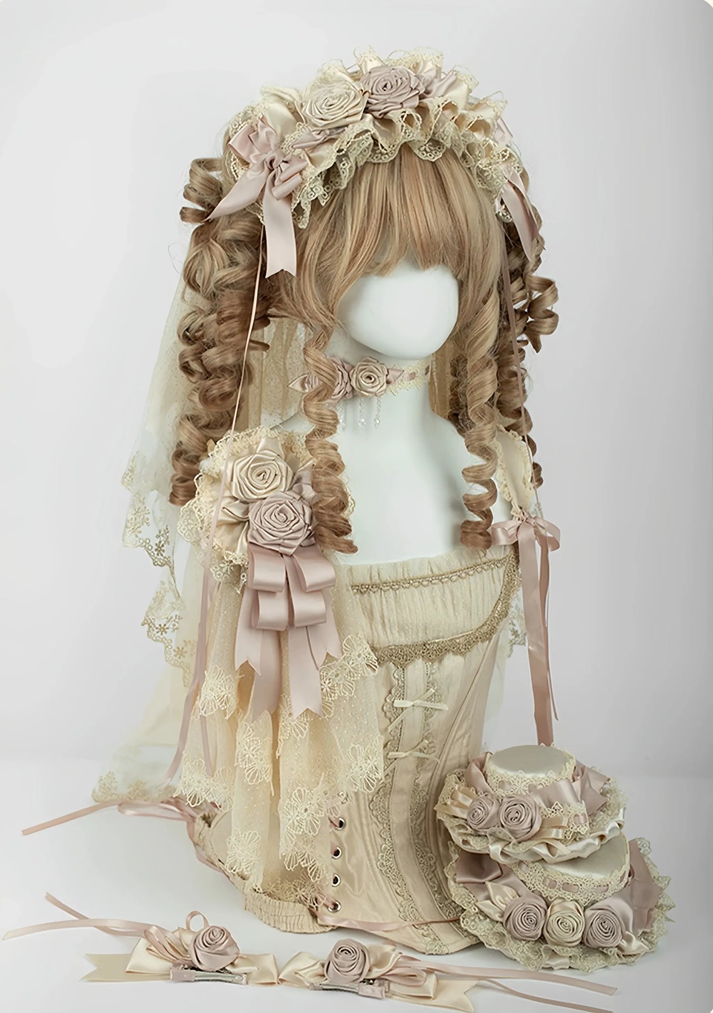 The Accessories' Story - Champagne Classic - Lolita headwear and choker options with floral accents - product detail 11