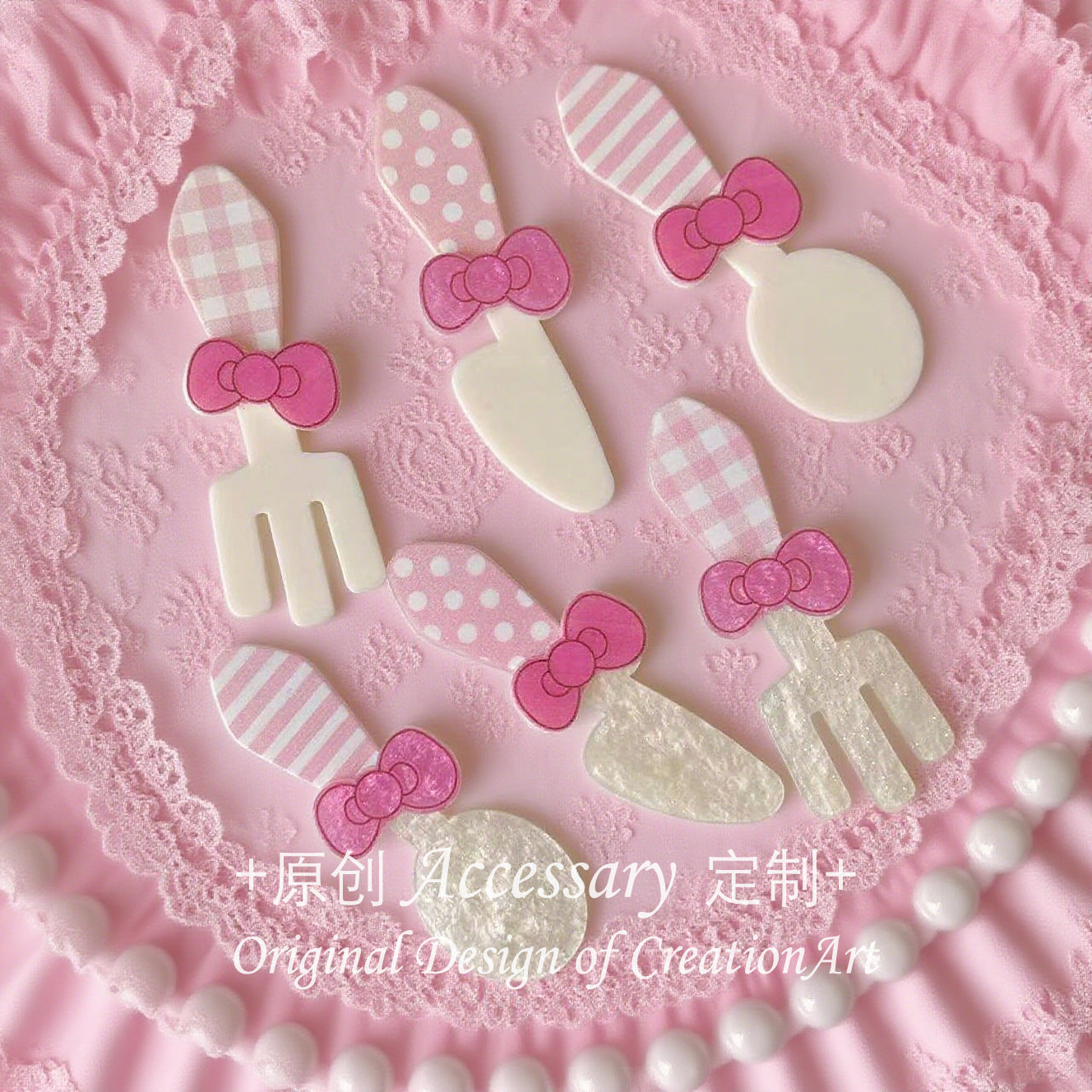 Yingluo Handmade Pink Dessert Knife Fork Hair Clip - Lolita Sweet Girl Kawaii Style