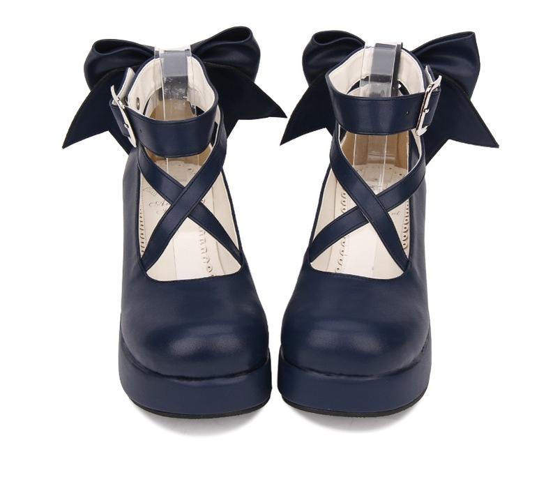 Angelic imprint - Daily Lolita Leather Shoes Platform - Medium Heel Big Bow Shoe Shoes