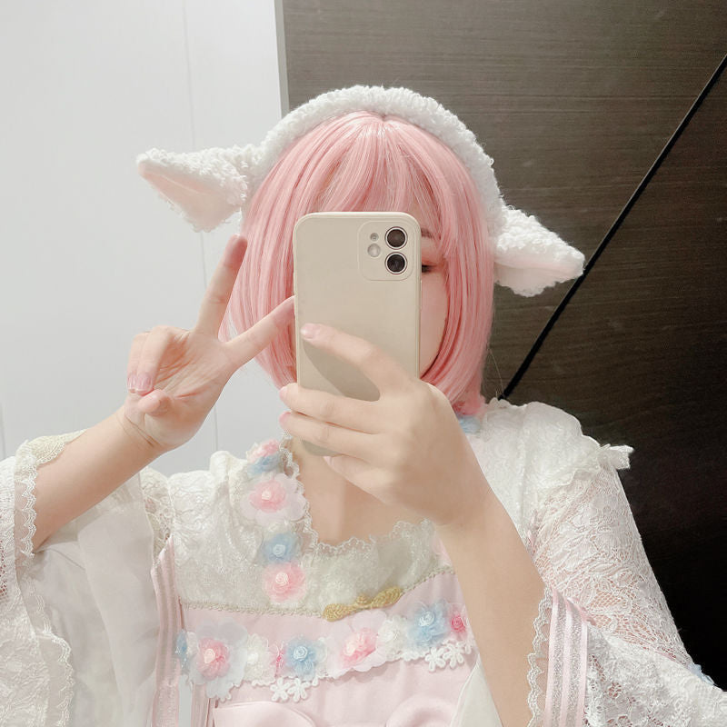 Handmade Lolita Sheep Ear Headband with soft animal hair, featuring cute sheep ears as a stylish hair accessory.