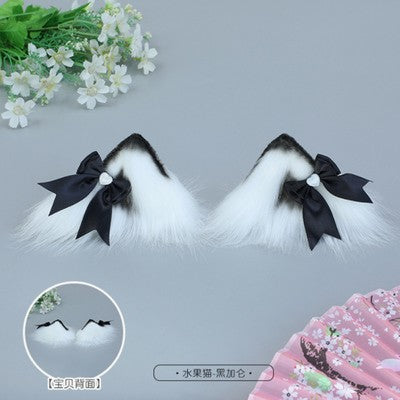 Cute LolitaFetch cat ear hair clip headband with black and white cat ear design, perfect for girl hair accessories and cosplay.