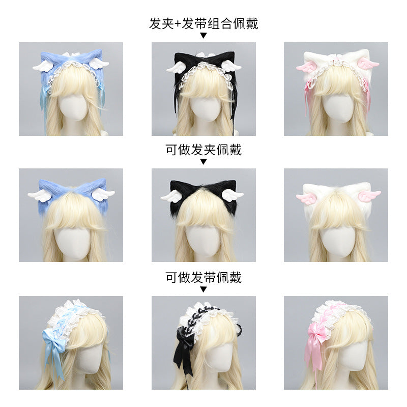 Cat Ear Hair Clip Cat Ear Hairband Bowknot Hair Accessory Comic Con Costume Cute Girl Hair Ornament Lolita Multi-use Pair Clip - Lolita Fetch